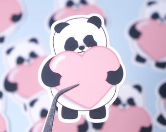 Panda Heart Sticker | Hand-Drawn Waterproof Vinyl Decal