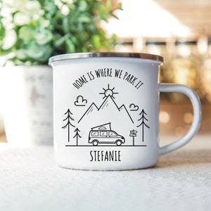 Personalizable Enamel Mug for Campers – Lovely Gift with Name for Van, Motorhome, Caravan – Personalized Gift