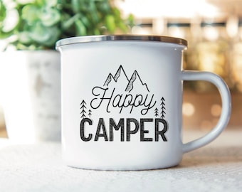 Enamel mug "Happy Camper" - Beautiful camping camper caravan gift