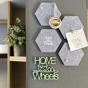 Decoration set - felt pin board light grey & your favourite lettering in green | practical wall decoration for your camper, motorhome or caravan