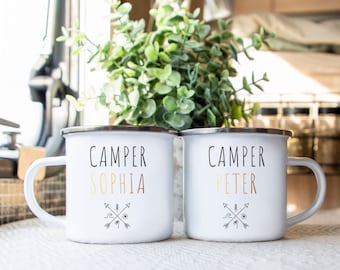 Taza de esmalte personalizada »Camper Family« - Hermoso camping autocaravana caravana familia niño niña regalo personalizado