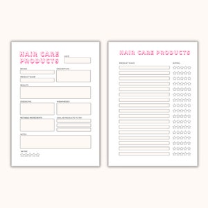 Hair care product tracker, printable, self-care checklist, routine planner, self-care journal, fillable template image 2