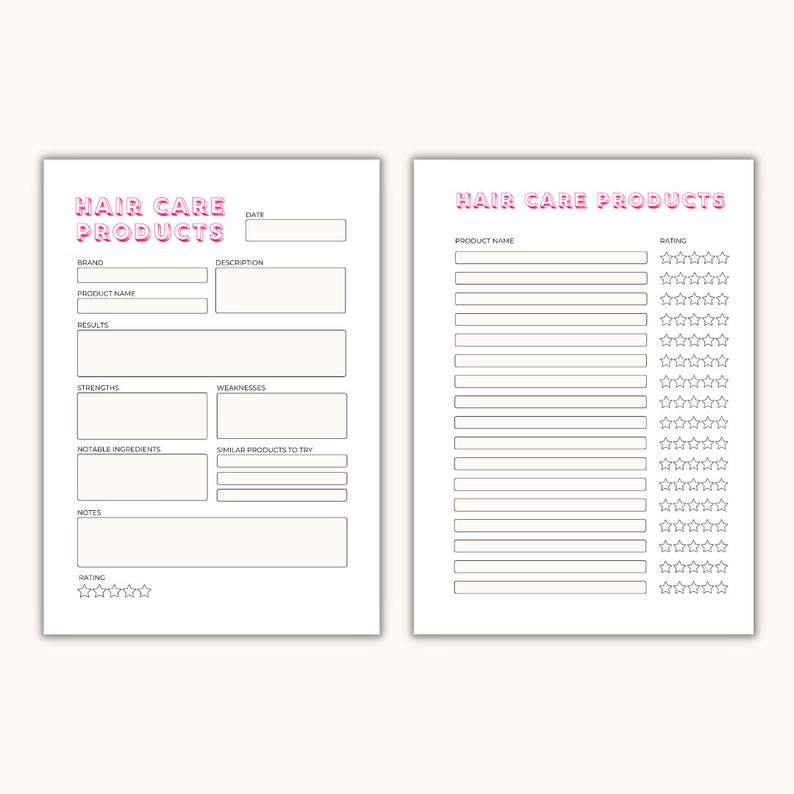 Hair care product tracker, printable, self-care checklist, routine planner, self-care journal, fillable template image 2