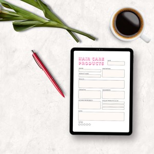 Hair care product tracker, printable, self-care checklist, routine planner, self-care journal, fillable template image 4