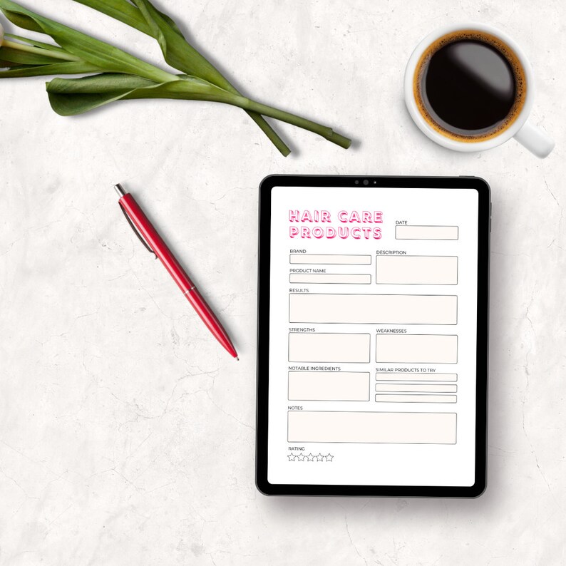Hair care product tracker, printable, self-care checklist, routine planner, self-care journal, fillable template image 4