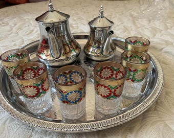 Handgemaakte zilveren theepot met dienblad, Arabisch theehuisdier, traditioneel woondecoratiecadeau