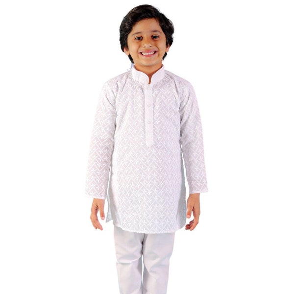 Embroidered White Kurta Pyjama for Infant, Toddler & Youth| Kids Kurta | Baby Kurta | Kids Kurta Pajama Set | Kurta Pajama Set | Boys Kurta