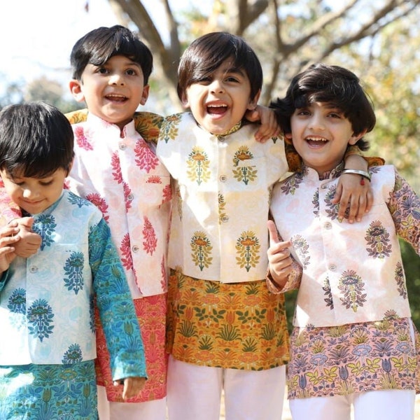 Restock***** Kurta Pyjama Set with Jackets for Kids/Rajasthani Style Boys Kurta/Kids Kurta Pajama Set with Neheru Jacket/Kurta Pajama Set