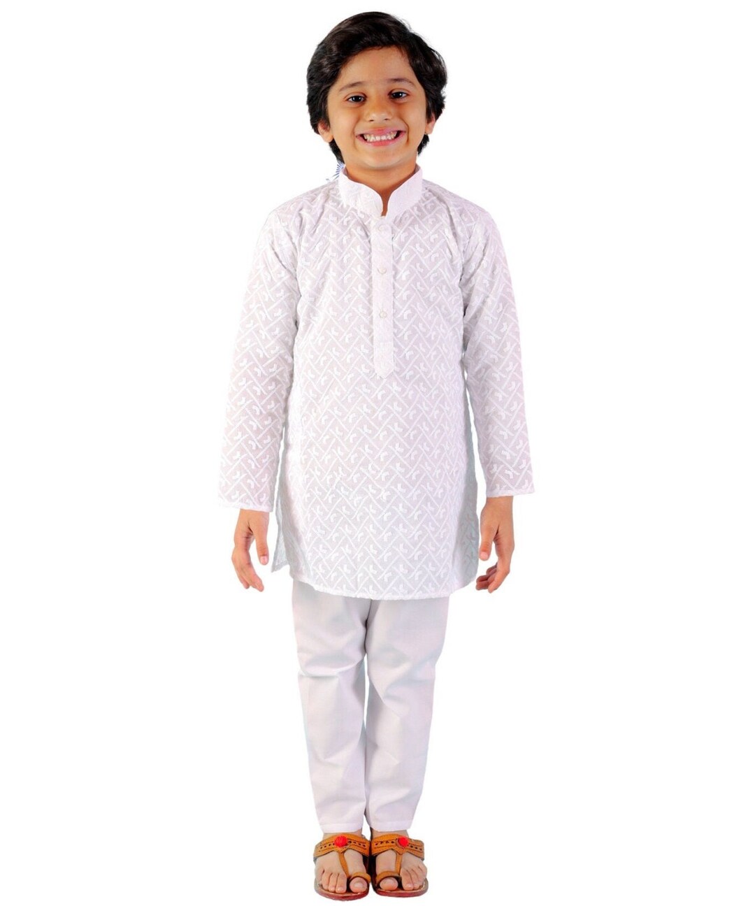 Embroidered White Kurta Pyjama for Infant, Toddler & Youth Kids Kurta