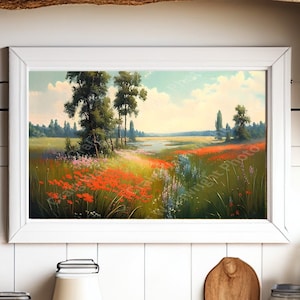 Wildflower field landscape oil painting style digital download ai art printable