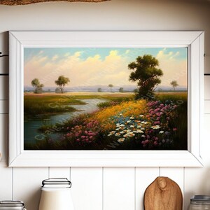 Wildflower field landscape oil painting style digital download ai art printable