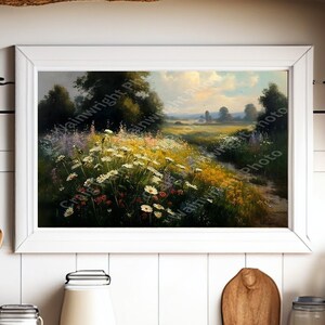 Wildflower field landscape oil painting style digital download ai art printable