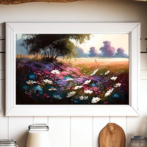 Wildflower field landscape oil painting style digital download ai art printable