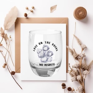 Gift for whiskey drinkers, Love on the Rocks NO REGRETS with ice cubes graphic, Rocks Glass, Whiskey Glass, Scotch Glass, Father&#39;s Day Gift