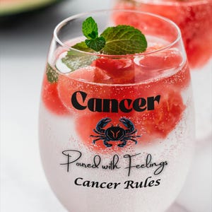 Cancer Zodiac Wine Glass: Astrology Gift for Wine Lover