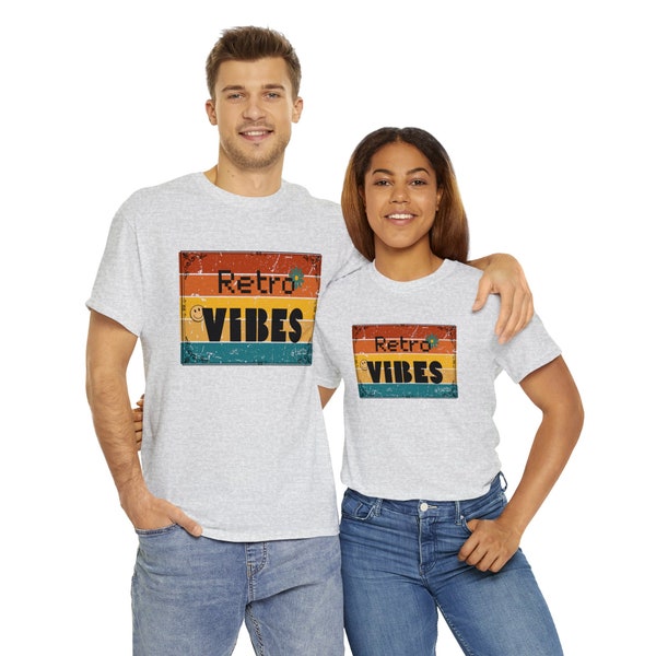 Retro Vibes, retro t-shirt, retro tee, vintage t-shirt, retro style t-shirt, printed shirt, retro top, graphic tee, Unisex Heavy Cotton Tee