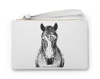 Black and White Horse Head Clutch Bag - Elegant Monochrome Purse, Stylish Equine Handbag, Trendy Equestrian Wallet, Chic Pony Shoulder Bag,
