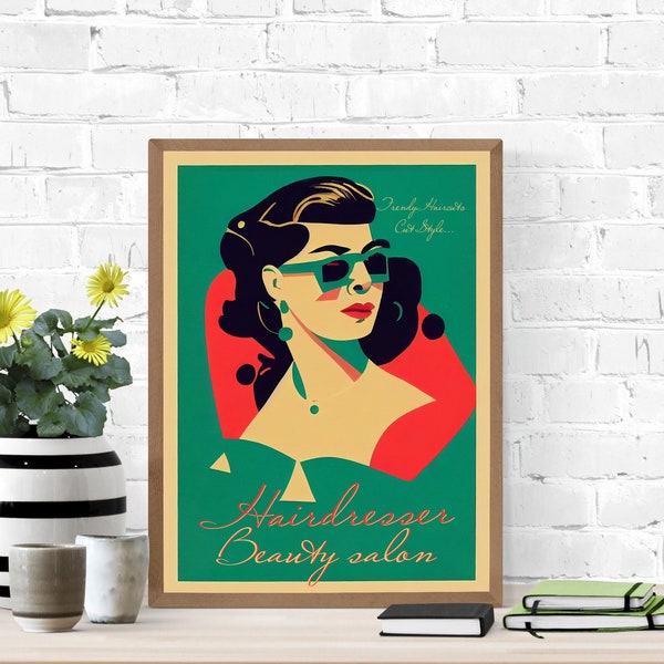 Hair stylist print for salon decor. Hair salon poster for decor beauty salon. Retro hair poster in salon wall decor. Decor for salon