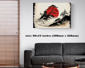 Simple abstract art in japan travel poster. Japanese style print in asian wall art. Japanese landscape, japan retro poster. Japanese poster