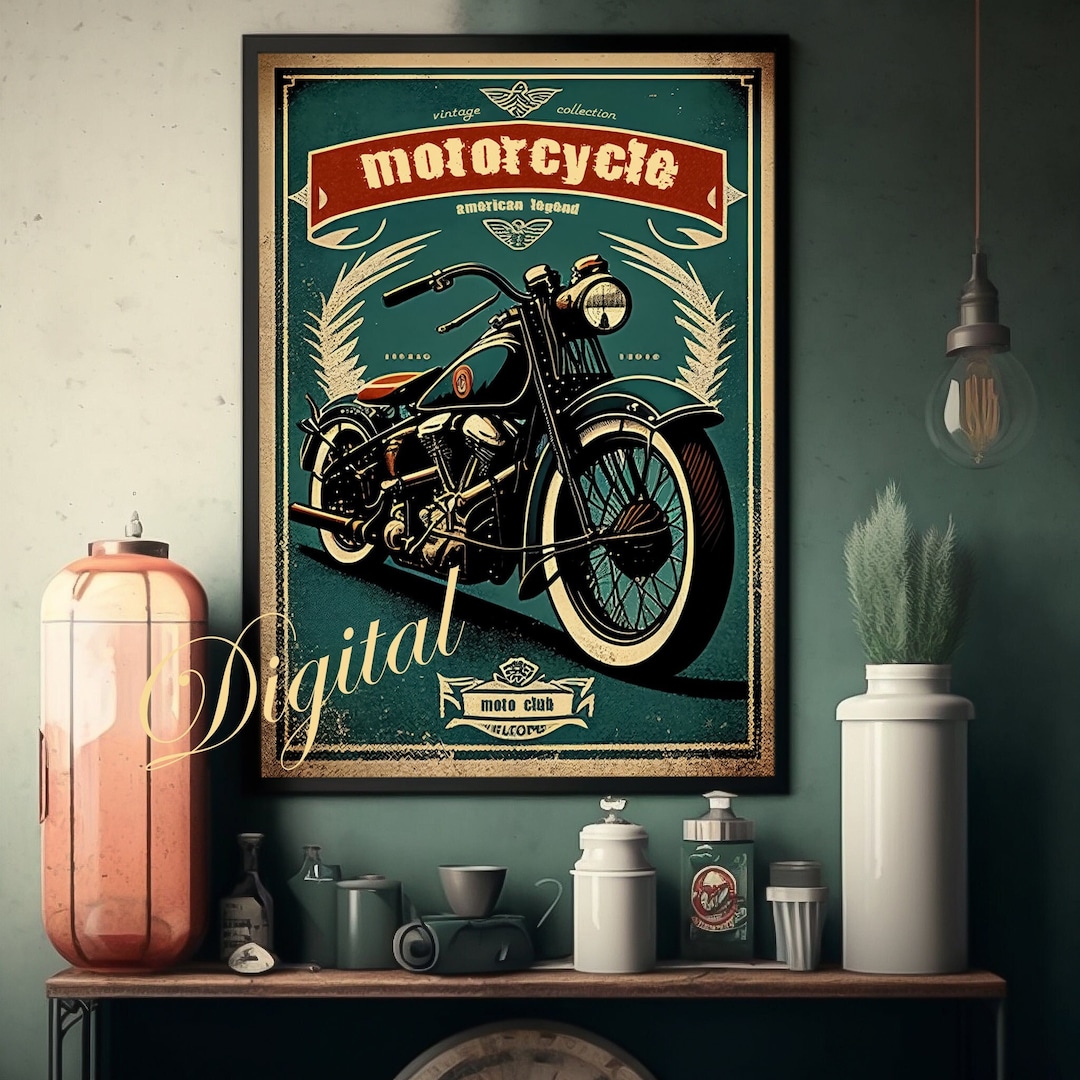 Motorcycle Art Print for Garage Decor. Motorcycle Gifts, Bike Vintage