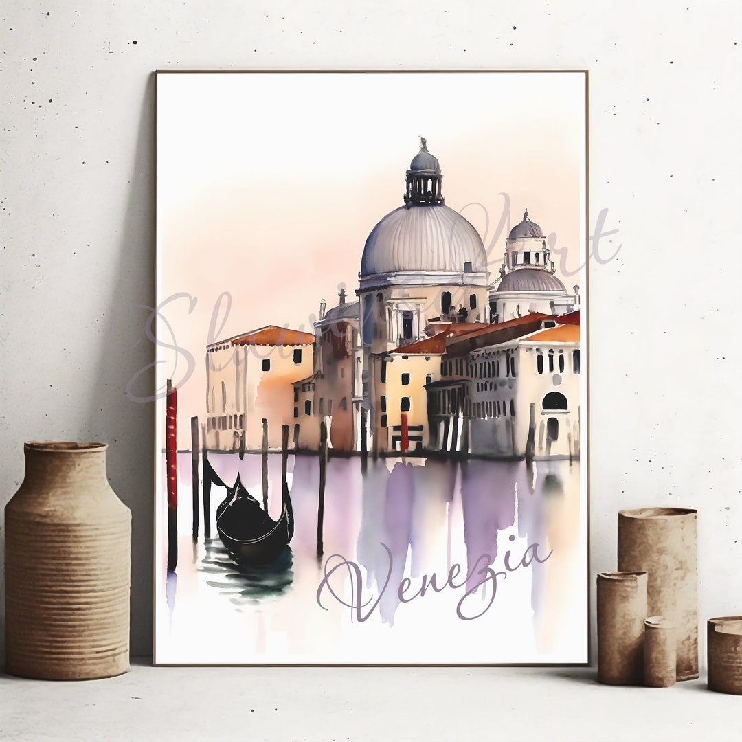 Venice Watercolor Digital Poster Italy Painting in Mediterranean Art