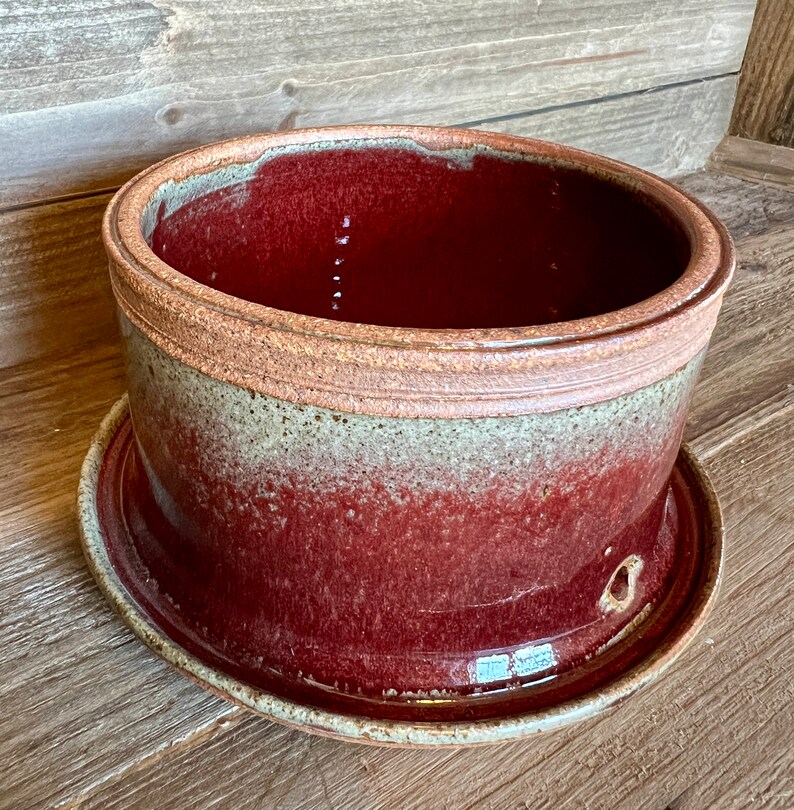 Pottery Planter Pot With Drainage Holes & Attached Plate Etsy