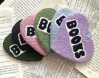 BOOKS Heart Shaped Mug Rug Drink Coaster Bookish Coaster for Book Lovers Bookish Coaster Bookish Mug Rug Drink Mug Rug Handmade Unique