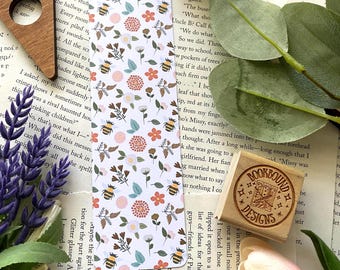 Bees and Flowers Bookmark Laminated Handmade Bookmarks Gift for Book Lovers Bees Flowers Spring Insect Pretty Cute