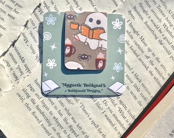Coffee Ghost Magnetic Bookmark: Holographic Halloween Book Lover Gift