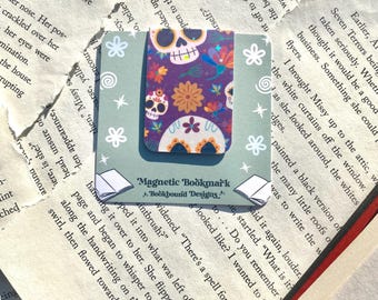 Mexican Skull Magnetic Bookmark: Holographic Halloween Book Lover Gift