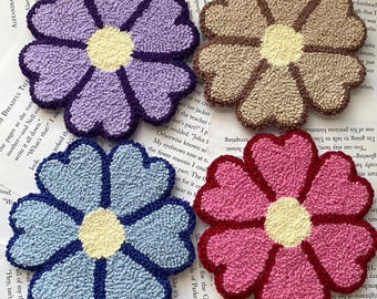 Flower Mug Rug Drink Coaster Cute Coaster Spring Mug Rug Drink Mug Rug Handmade Unique Pink Flower Blue Flower Blue Flower Purple Flower