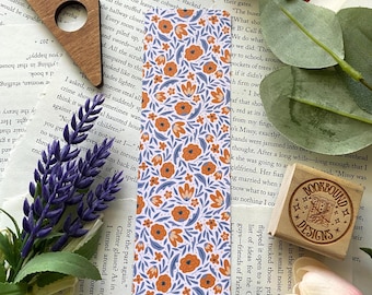 Orange and Blue Flowers Bookmark Laminated Handmade Bookmarks Gift for Book Lovers Flowers Spring Pretty Cute