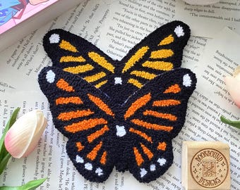 Butterfly Mug Rug Drink Coaster Cute Coaster Butterflies Mug Rug Drink Mug Rug Handmade Unique Monarch Butterfly Bright Orange Golden Yellow