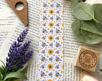 Bees and Sunflowers Laminated Bookmark: Gift for Book Lovers