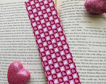 Heart Squares Bookmark Laminated Handmade Bookmarks Gift for Book Lovers Valentines Holiday Themed Pattern Cute Hearts Bookmark