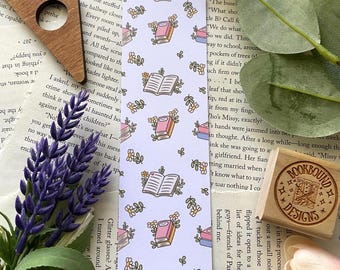 Floral Books and Daisies Laminated Bookmark: Gift for Book Lovers