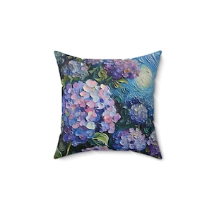 Hydrangea Flowers Square Pillow, Floral Throw Cushion, Botanical Home Decor, Gift for Gardeners, Decorative Accent Pillow