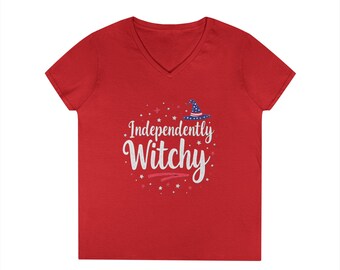 Independently Witchy V-Neck T-Shirt, Women&#39;s Graphic Tee, Witchy Shirt, Halloween Clothing, Magic Lover Gift