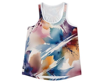Color Splash,Boho Floral Women&#39;s Tank Top, Summer Vibes Top, Lightweight Blouse, Beach Wear, Vacation Outfit, Yoga Top