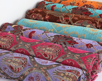 Turkish Kilim Chenille Fabric: Bohemian Upholstery, Woven Tapestry - 55" Wide