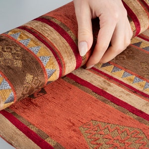 Upholstery Fabric, Turkish Fabric By the Yards, Turkish Orange Kilim Fabric, Chenille Fabric, Bohemian Fabric, Oriental Jacquard Fabric.
