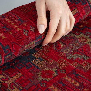 Dark red upholstery fabric, Turkish fabric by the yards, Turkish fabric, Chenille Fabric, Bohemian Fabric, Jacquard Fabric, kilim Ottoman.