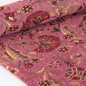 Pink upholstery fabric, Turkish fabric by the yards, Turkish fabric, Chenille Fabric, Bohemian Fabric, Jacquard Fabric, Kilim Ottoman.