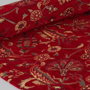 Red upholstery fabric, Turkish fabric by the yards, Turkish fabric, Chenille Fabric, Bohemian Fabric, Jacquard Fabric, Kilim Ottoman.