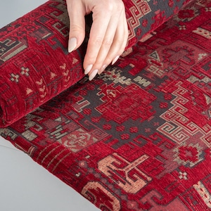 Dark red upholstery fabric, Turkish fabric by the yards, Turkish fabric, Chenille Fabric, Bohemian Fabric, Jacquard Fabric, kilim Ottoman.