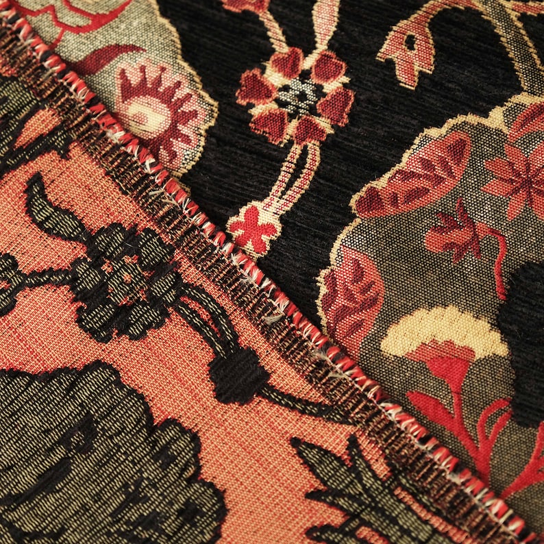 Black Upholstery Fabric by Yard, Floral Upholstery Fabric, Boho