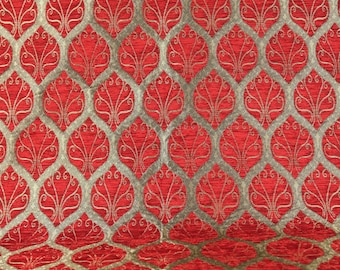 Red Turkish Kilim Fabric: Floral Upholstery Chenille by the Yard
