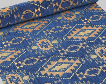 Blue Kilim Upholstery Fabric: Turkish Chenille Fabric By The Yard