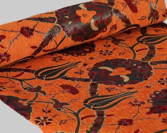 Orange fabric for upholstery, kilim upholstery fabric, floral upholstery fabric, kilim fabric upholstery, farmhouse upholstery fabric.