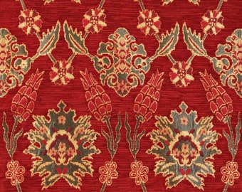 Red Upholstery fabric by the yard, upholstery fabric for chair, pillow fabric by the yard upholstery, red fabric, floral upholstery fabric.